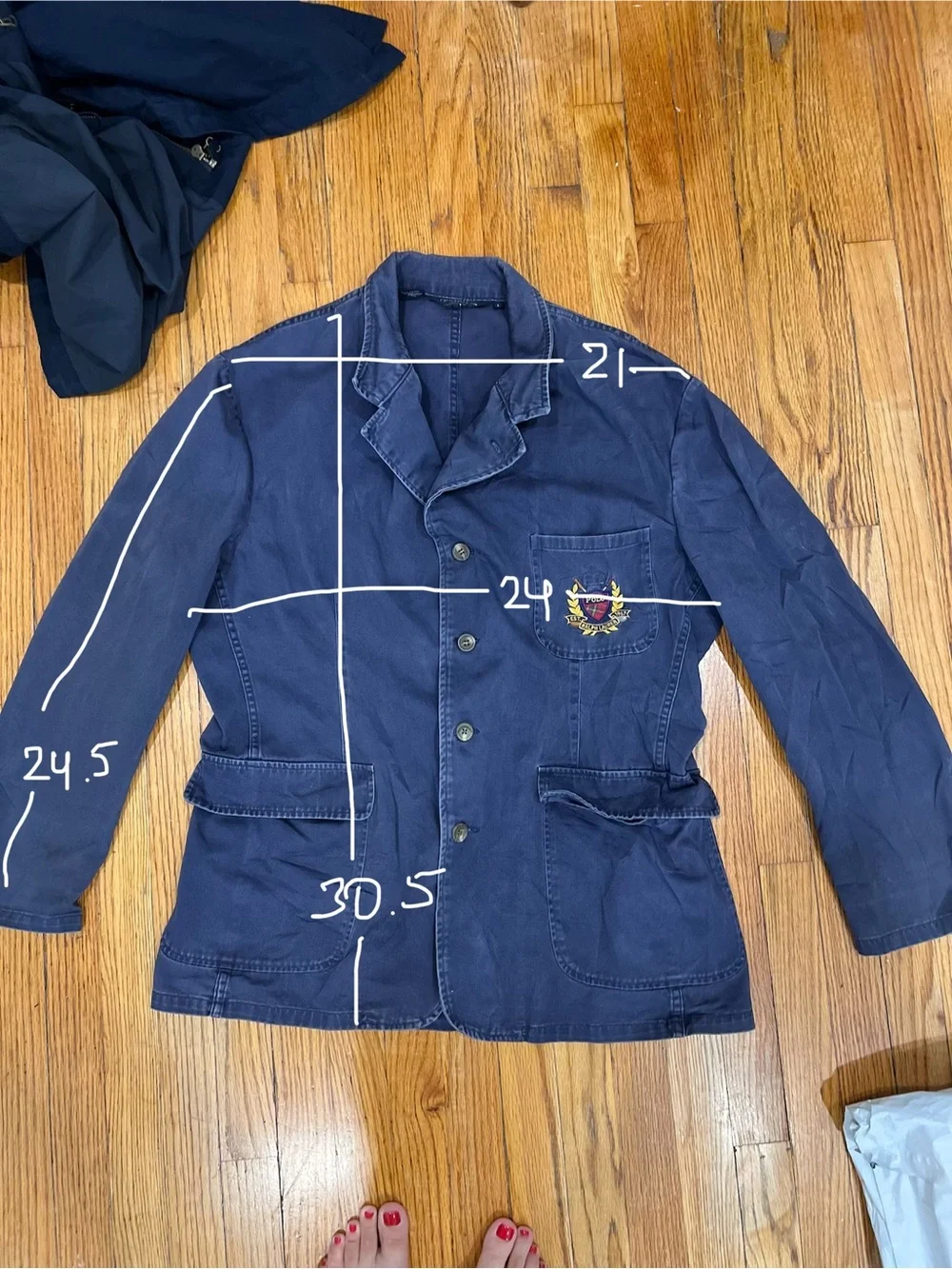 Vintage Polo Ralph Lauren Navy Cotton Crest Blazer Jacket Made USA Size L